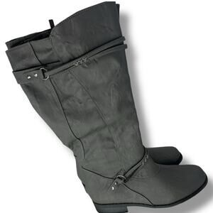 NEW Journee Gray Knee High Boots Size 8WC Wide Calf Faux Leather Riding Tall NWT